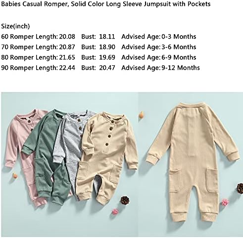 Unisex erkek bebek kız düğme katı Romper Bodysuit tek parça pamuk tulum pijama cepler ile