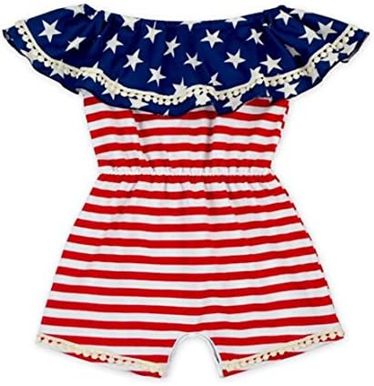 UNİQUEONE 4th Temmuz Toddler Bebek Kız Romper Amerikan Bayrağı Yıldız Çizgili Romper Tulum