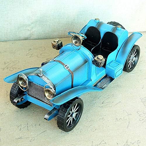 TLLDX Vintage Demir Araç Modeli Mavi Iki-Koltuk Spor Araba Retro El Sanatları Tahsil Demir Sanat Heykel için Araba Lover Ev Masası