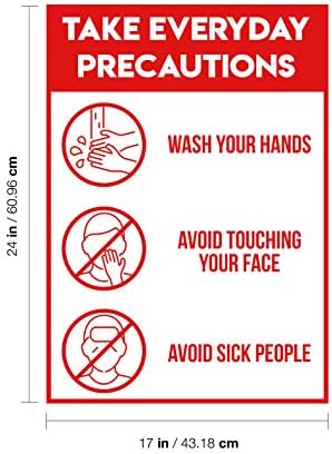 Vinil Duvar Çıkartması - Günlük Önlemleri Alın-24 x 17 - İş Ofisleri Mağazaları Vitrin Müşterileri için Güvenlik İşareti Kuralları