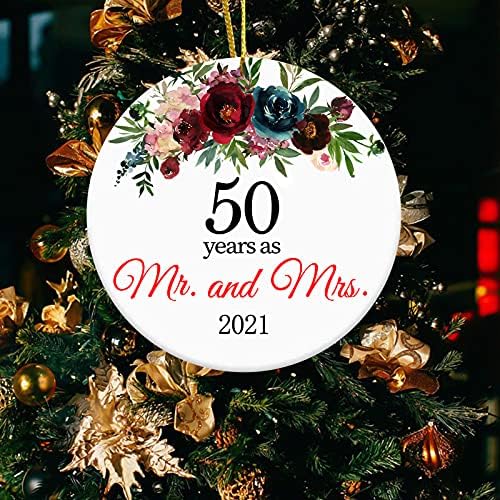 Bay ve Bayan olarak 50 Yıl Noel Ağacı Süsleme Koleksiyon Tatil Hatıra, 50th Düğün için Seramik Süs Süslemeleri