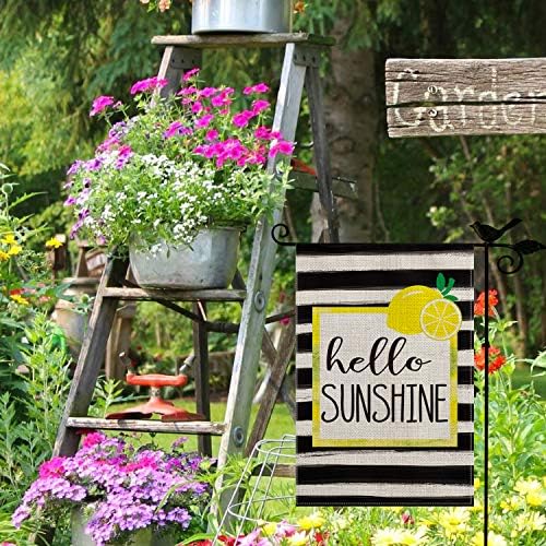 AVOİN Suluboya Stripes Limon Çelenk Bahçe Bayrağı Dikey Çift Taraflı, mevsimsel Hello Sunshine Yard Açık Dekorasyon 12. 5x18