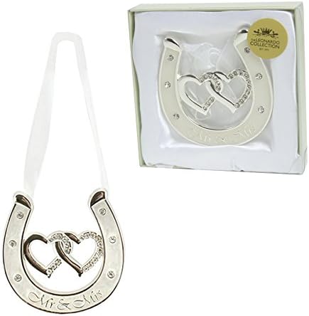Meadowlark Manufacturing Ltd Düğün Gümüş Kaplama Fildişi Çift Kalp At Nalı Diamant┌ - Mr & Mrs