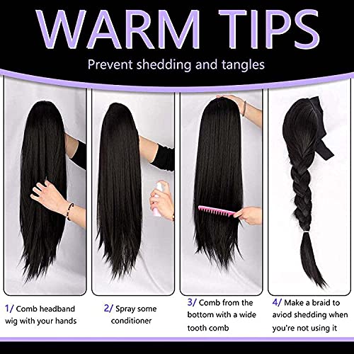 CTRLALTKAFA Peruk Uzun Düz peruk Kadınlar ıçin 26 Inç sentetik ısıya dayanıklı iplik (Doğal Siyah)