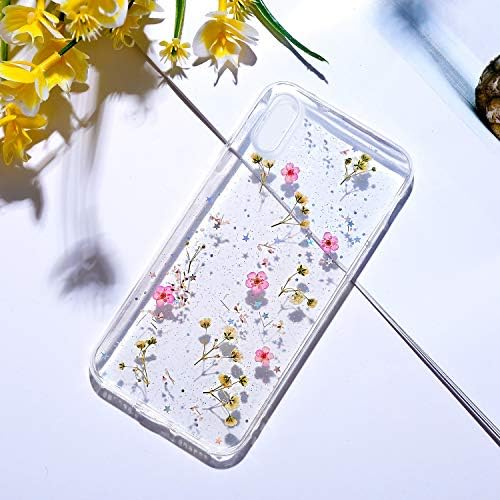 IKASEFU Kılıf ile Uyumlu iPhone X / XS Gypsophila Çiçek Bling Glitter Sparkle Parlak Flaş Gerçek çiçek Yumuşak Ince Darbeye Dayanıklı