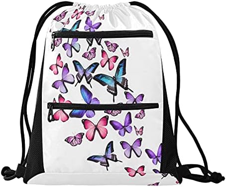Kelebek baskı ipli çanta sırt çantası hafif spor Sackpack sırt çantası okul seyahat alışveriş spor için