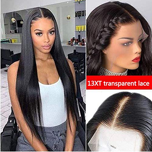 Brezilyalı İnsan Saç Dantel ön peruk Siyah Kadınlar Için Düz Saç 13x4x1 Dantel Ön Peruk Bebek Saç 150 Yoğunluk Doğal Saç Çizgisi