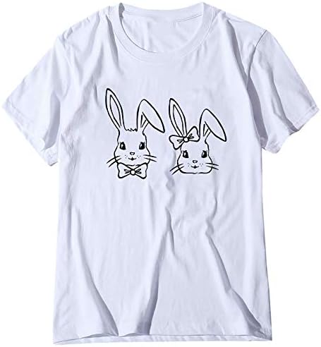 Dosoop Bunny Baskılı T-Shirt Kadınlar için Artı Boyutu Crewneck Paskalya Grafik Kısa Kollu Yaz Tee Tops