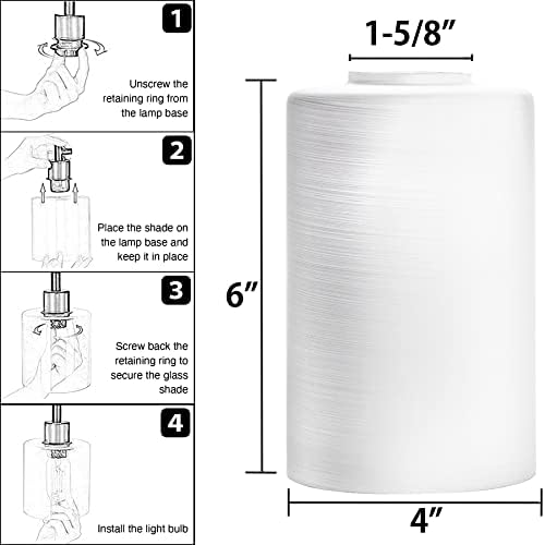 ROORGE 2 Paket Beyaz buzlu Spiral cam lamba gölge, 6 Uzun Boylu, aydınlatma armatürü Yedek Küre veya Kapak ile 1 5/8 inç tesisatçısı