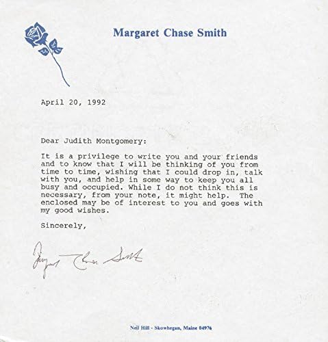 Margaret Chase Smith-04/20/1992 İmzalı Mektup
