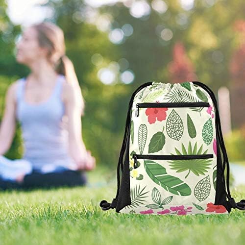İpli sırt çantası ipli çanta Sackpack Cinch Su Dayanıklı Naylon Spor Salonu Alışveriş Spor Yoga Tropikal Bitkiler Yapraklar Çiçekler