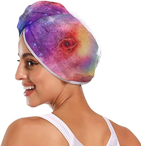UMİRİKO 2 Paket Saç Kurutma Havlu Galaxy Uzay Mikrofiber Saç Havlu ile Düğme, Kuru Saç Şapka, banyo saç bonesi, Kadınlar için