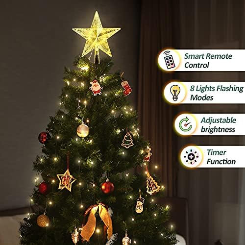 80FT 200LED Peri dize ışıkları ile Fashionlite Noel Ağacı Topper, Sıcak Beyaz dize ışık ile Temizle Yıldız Ağacı Topper, USB