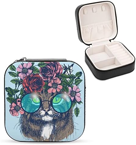 Seyahat takı çantası Maine Coon Kedi Çiçek Çelenk Güneş Gözlüğü Takı saklama kutusu Kızlar Kadınlar İçin