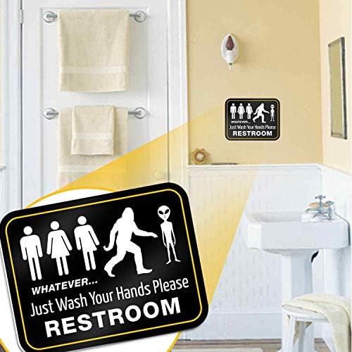 Bigtime Işaretleri Komik Banyo Işareti Tuvalet ıçin 11.5 x 8.75 Sert PVC / Tüm Cinsiyet Bigfoot & Alien Ellerinizi Yıkayın Lütfen