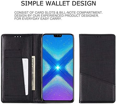 Cep Telefonu Kılıfı ıçin Büyük Huawei Onur 8X MX109 Yatay Çevir Deri Kılıf Tutucu ve Kart Yuvası ve Cüzdan ıle (Renk: Siyah)