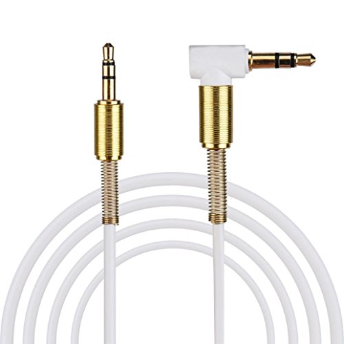 3.5 mm Jack Ses Kablosu Erkek-Erkek 90 Derece Dik Açı Aux Kablosu, Tuscom 3.28 ft TPE Tel (Beyaz)