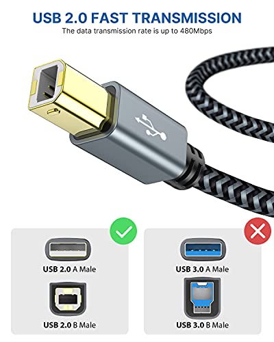 USB Yazıcı Kablosu, 6FT USB 2.0 Yazıcı Kablosu Tip A Erkek B Erkek Evrensel Yüksek Hızlı Tarayıcı Kablosu Epson, HP, Canon, Brother,