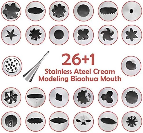 JUMYUE 32 Parça Kek Dekorasyon Kitleri, 27 Farklı Buzlanma İpuçları, 2 Silikon Pasta Torbaları, 2 Kullanımlık Plastik Kuplörler,