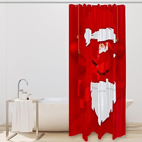 Duş Perdesi Liner Seti ile 12 Yüzükler için Banyo, Ağır Küvet Duş Liner, noel Dekoratif Perde 66x72 İnç Noel Santa Kırmızı