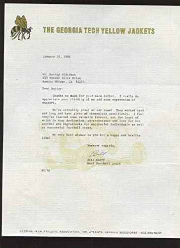1986 Bill Curry Georgia Tech Futbolu Murray Olderman'a Mektup İmzaladı - NFL İmzalı Çeşitli Eşyalar