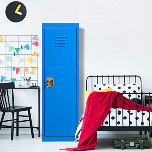 Çocuk Dolabı, Yatak Odası, Çocuk Odası, Okul, Ofis, Ev için Metal Saklama Dolabı - Anahtar ve Asılı Çubuklar Mavi