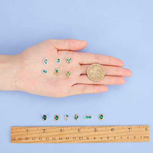 NİCENEEDED 12 Pcs Nail Art Rhinestones, 3D Yeşil Nail Art Dekorasyon ile Büyük Mix Boyutları Tırnak Metal Kristaller Taşlar Taşlar