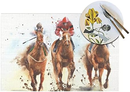 At Yarışı Sürme Spor Baskı Dokuma Placemat, Mutfak Yemek Yemeği Mat Masa Örtüleri Yer Mat-Placemat Yıkanabilir Mutfak Masa Paspaslar