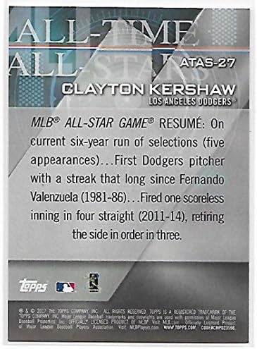 2017 Topps Serisi 2 Tüm Zamanların Tüm Yıldızları ATAS-27 Clayton Kershaw Los Angeles Dodgers Resmi MLB Beyzbol Ticaret Kartı