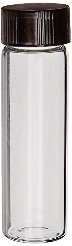 Qorpak GLC-00996 Şeffaf Borosilikat Cam Şişe, 18-400 Siyah Fenolik Polikon Kaplı Kapaklı, Vakumlu ve İyonize, 21 mm x 70 mm,