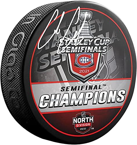 Cole Caufield Montreal Canadiens İmzalı 2021 Stanley Kupası Yarı Final Şampiyonları Hokey Diski-İmzalı NHL Diskleri