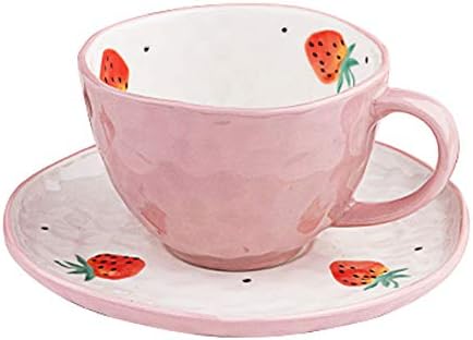 FUYU El-boyalı Çilek Seramik çay Bardağı Kahve fincanı ve tabağı Seti