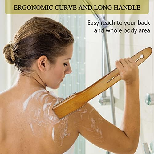 Ozzptuu Doğal Kıl Uzun ahşap saplı Vücut Banyo Geri Fırça Kavisli Saplı Duş Peeling Scrubber ıslak ve kuru Vücut Fırçalama için