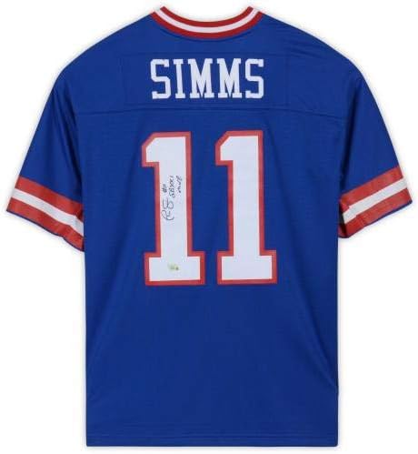 Phil Simms New York Giants İmzalı Mitchell & Ness Blue Replica Forması SB XXI MVP Yazılı-İmzalı NFL Formaları