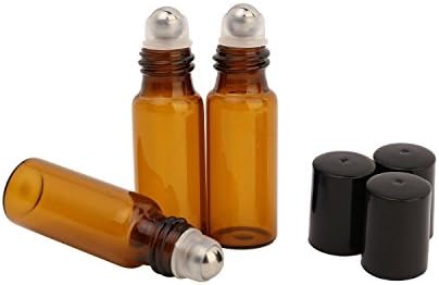 10x5 ml Amber Cam Boş Doldurulabilir Rulo Şişeler İle Metal Rulo Ve Siyah Kapaklar İçin Parfüm uçucu yağ