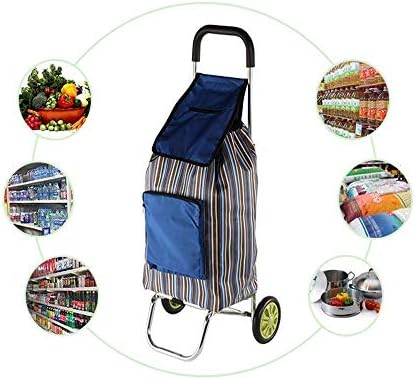 GUONING-L Mutfak Alışveriş Arabası Katlanır Oxford Bez Çanta Alışveriş Sepeti Şerit Baskılı Tırmanma arabası Sepeti 2 Büyük Tekerlekler