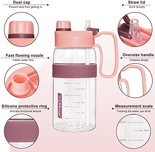 Movker 50oz Sızdırmaz BPA İçermeyen Yeniden Kullanılabilir Flip Top Su Şişesi, Zaman İşaretçisi ve Çıkarılabilir Saman, 2'si