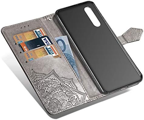 Samsung A30 A20 Cüzdan Kılıf Gri Mandala, Galaxy A30 A20 Flip Case ile Kart Tutucu, desenli Faux Deri Telefon Kapak ile Mıknatıs