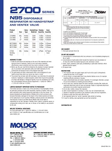 Moldex Solunum Cihazı M2700 N Serisi W/Ventex Med / Büyük-Her Biri 10