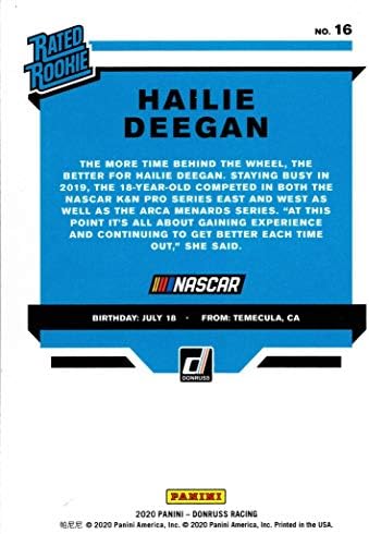 2020 Panini Donruss NASCAR Yarışı 16 Hailie Deegan Çaylak Kartı Dereceli Çaylak