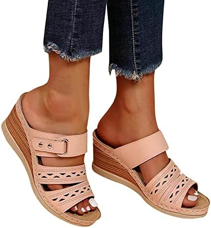 Kadın yaz plaj sandalet ayakkabı ile kama topuk yuvarlak ayak burnu açık moda sandalet terlik