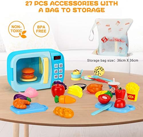 Mikrodalga oyuncak seti, Fansteck 27 Pcs Çocuk Oyuncak Oyna Pretend ile Oyun Gıdalar Oyuncak mutfak Aksesuarları Sebze ve Meyve,