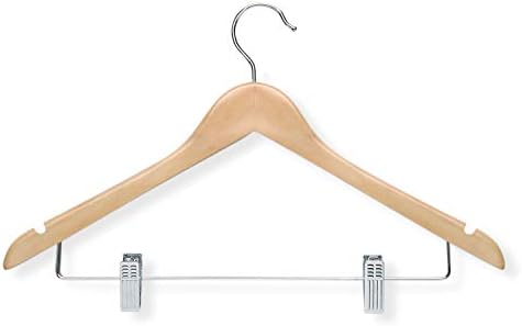 Bal Takım Elbise için Ahşap Akçaağaç Klip Askıları Yapabilir, 12'li Paket HNG-09033 Bej