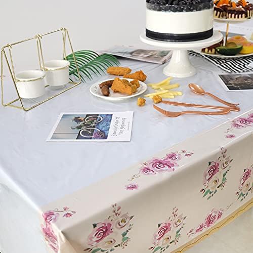 Pandecor Vintage Çay Partisi Çiçek Masa Örtüsü, 1 Parça 54 x 86 Plastik Tek Kullanımlık Masa Örtüsü için Bebek Duş Doğum Günü