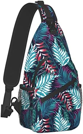 Tek kollu çanta Crossbody Çanta Mini omuz sırt çantası Renkli Tropikal Palmiye Yaprakları Hawaii Seyahat Yürüyüş Göğüs Çantası