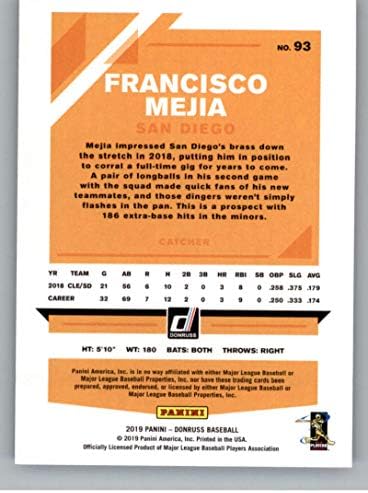2019 Donruss Holo Mor Beyzbol 93 Francisco Mejia San Diego Padres Resmi MLB Ticaret Kartı Panini