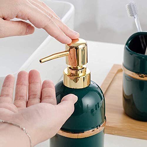 ZSEFV Sıvı Sabunluk Lüks Manuel Seramik Banyo 5 adet Diş Fırçası Tutucu Sabunluk Sabunluk Banyo Aksesuarları Seti (Renk: Yeşil)