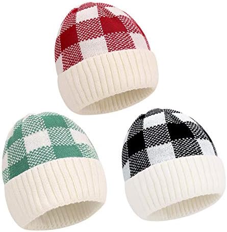 Yumuşak sıcak örme şapka kapaklar kış ekose örme bere şapka tıknaz şapka yetişkinler için