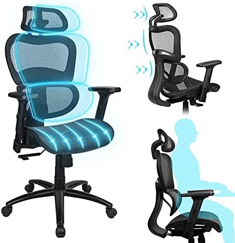 Komene ErgoPro Ergonomik Ofis Koltuğu-Bel desteği, Ayarlanabilir koltuk başlığı ve 3D Kol Dayama Yeri, Yüksek Sırtlı Örgü Bilgisayar