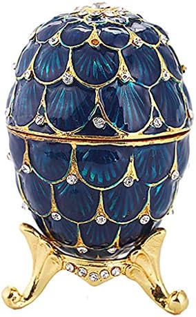 Colcolo Lüks Faberge Paskalya Yumurtası Rus Kraliyet Kılıf Bacak Mücevher Kutusu Tutucu-Koyu Mavi
